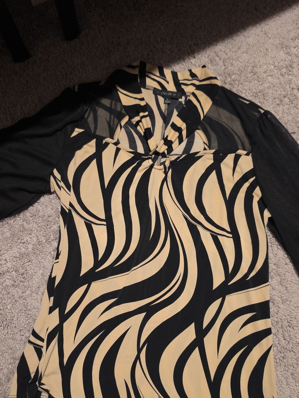 Atelier 29 Black & Beige Twist-Neck Printed Blouse